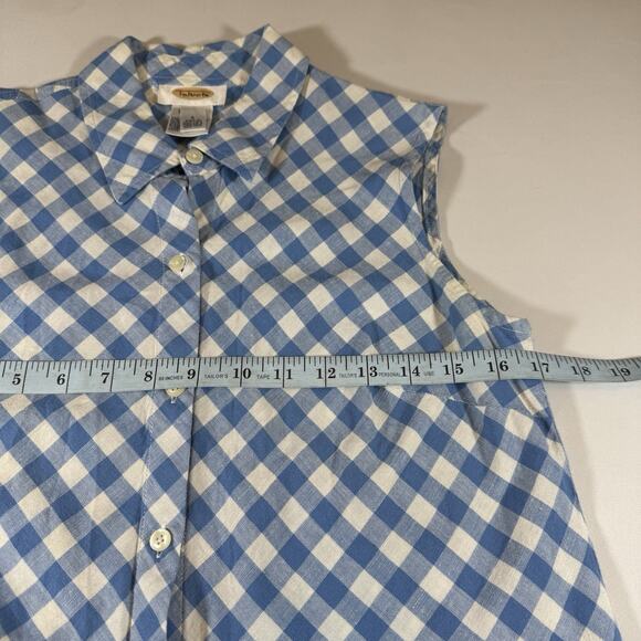 Vintage Talbots Linen Gingham Check Button Short Sleeve Blouse Top Blue Wms 8 - Picture 8 of 9